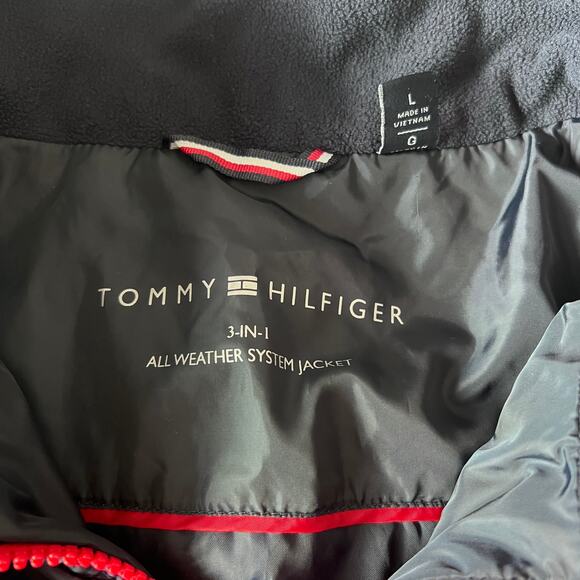 ✨Tommy Hilfiger Quilted Jacket Women Medium Navy Blue Red Trim Lightweight Coat - Picture 5 of 9